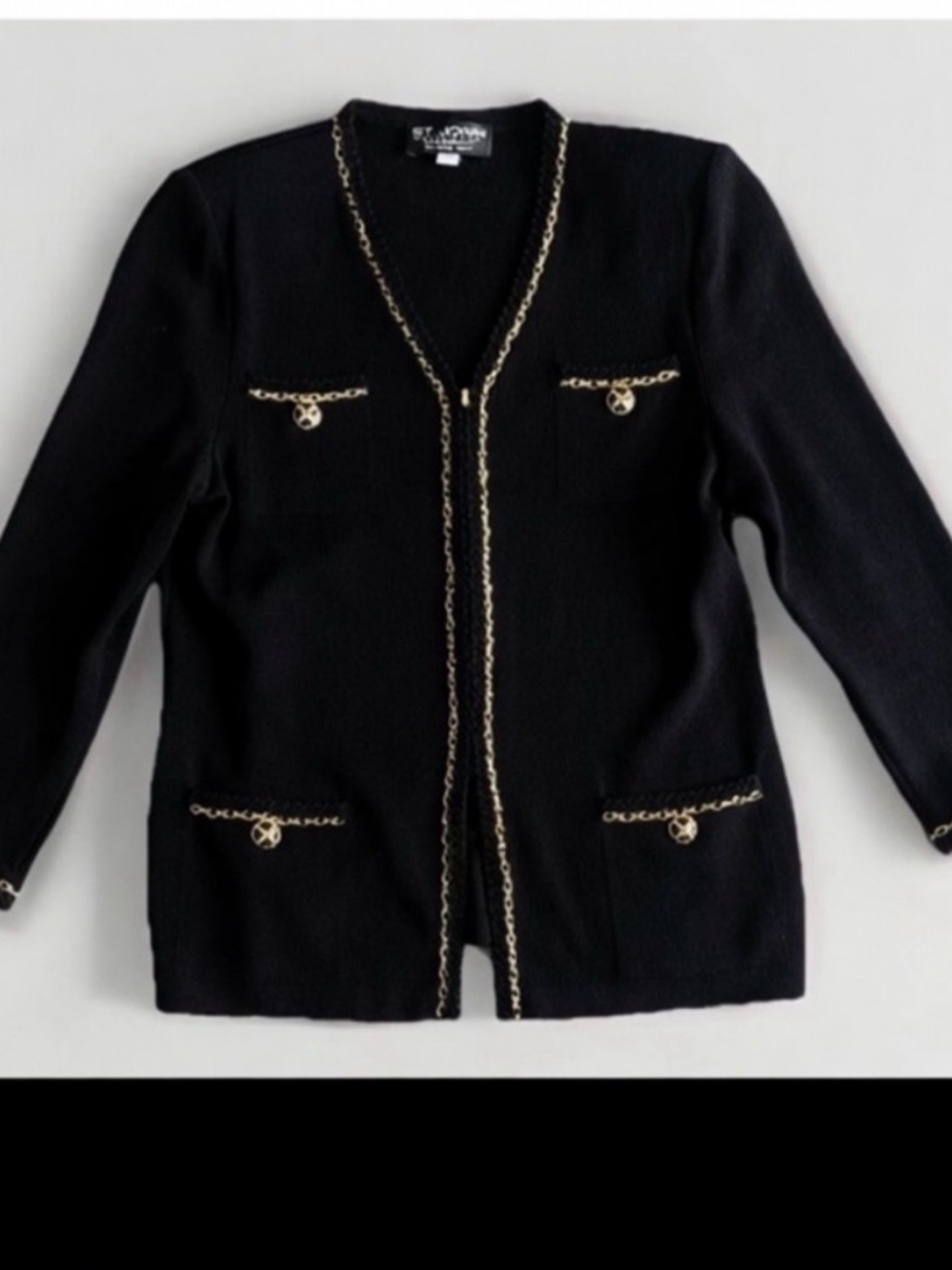 St. John Collection by Marie Gray heavy knit sweater jacket black SZ 12